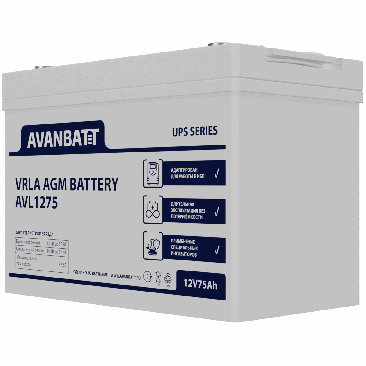 Аккумулятор AVANBATT AVL1275 (12В | 75Ач) — изображение 3