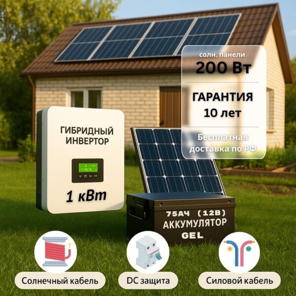 Солнечная электростания для дачи 1квт-200Вт-200Ач-12В
